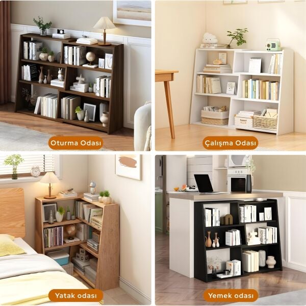 Uzatılabilir Raflı Kitaplık Küçük Alanlar veya Köşeler için 3 Katlı Merdiven Tipi Alçak Kısa Kitaplık