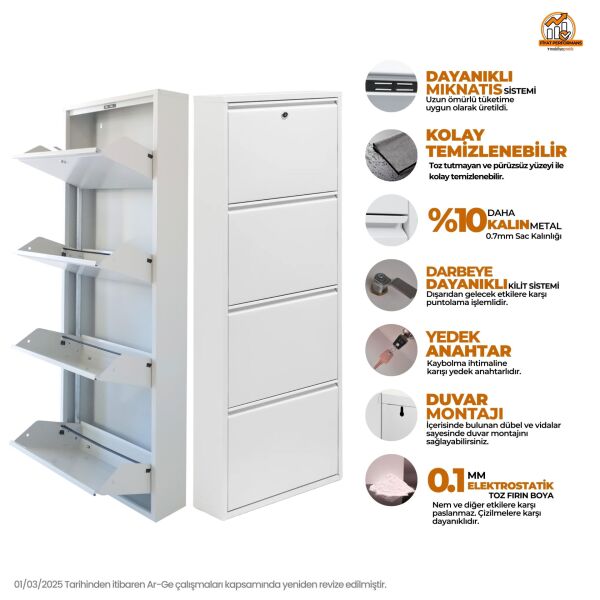 Beyaz Kilitli Metal Ayakkabılık 4'lü