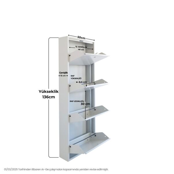 Beyaz Kilitli Metal Ayakkabılık 4'lü