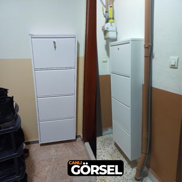 Beyaz Kilitli Metal Ayakkabılık 4'lü