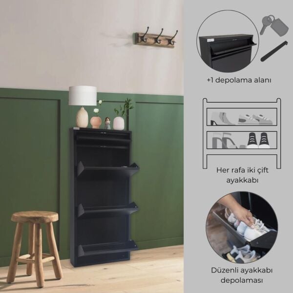 3 + 1 Kapaklı Antrasit Metal Ayakkabılık