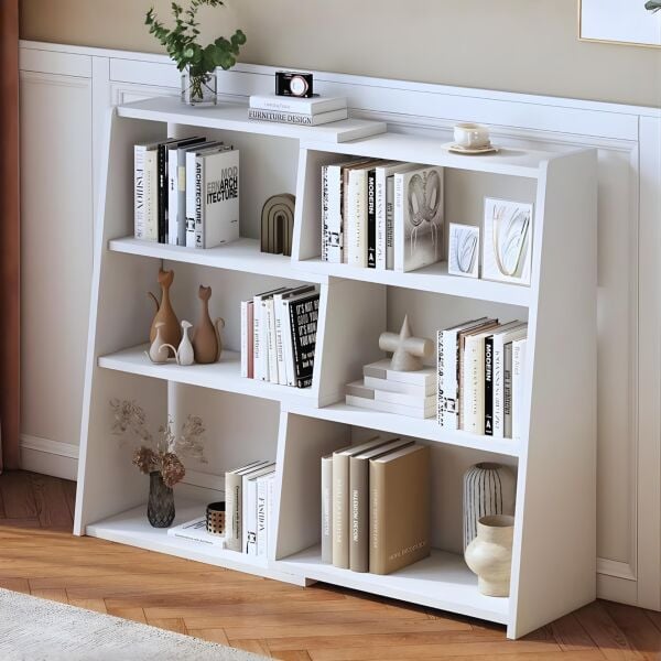 3 Katlı Uzatılabilir Raflı Kitaplık Küçük Alanlar veya Köşeler için Merdiven Tipi Alçak Kısa Kitaplık