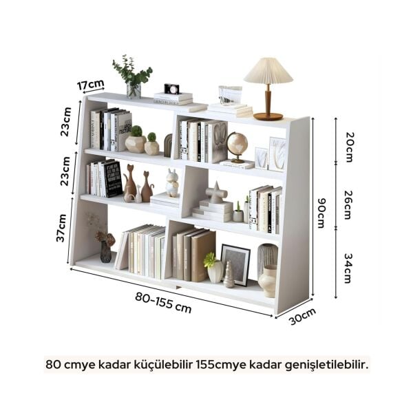 3 Katlı Uzatılabilir Raflı Kitaplık Küçük Alanlar veya Köşeler için Merdiven Tipi Alçak Kısa Kitaplık