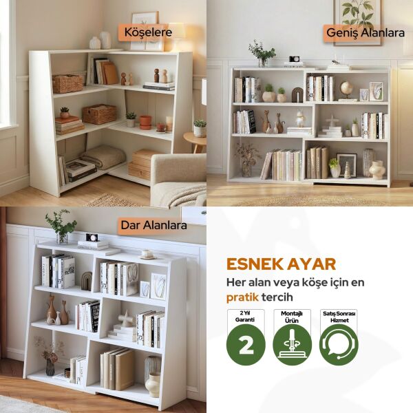 3 Katlı Uzatılabilir Raflı Kitaplık Küçük Alanlar veya Köşeler için Merdiven Tipi Alçak Kısa Kitaplık