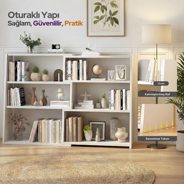 3 Katlı Uzatılabilir Raflı Kitaplık Küçük Alanlar veya Köşeler için Merdiven Tipi Alçak Kısa Kitaplık
