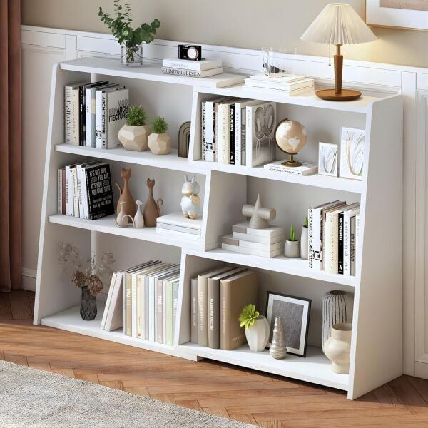 Uzatılabilir Raflı Kitaplık Küçük Alanlar veya Köşeler için 3 Katlı Merdiven Tipi Alçak Kısa Kitaplık