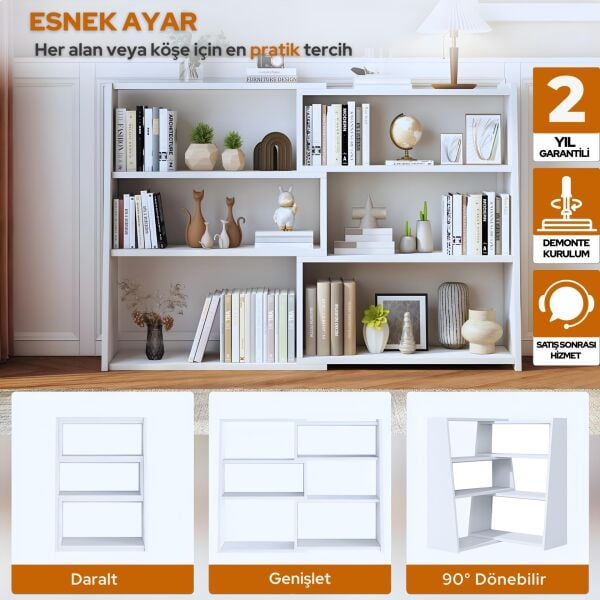 Uzatılabilir Raflı Kitaplık Küçük Alanlar veya Köşeler için 3 Katlı Merdiven Tipi Alçak Kısa Kitaplık