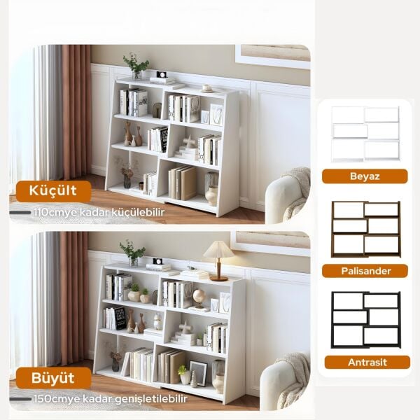 Uzatılabilir Raflı Kitaplık Küçük Alanlar veya Köşeler için 3 Katlı Merdiven Tipi Alçak Kısa Kitaplık