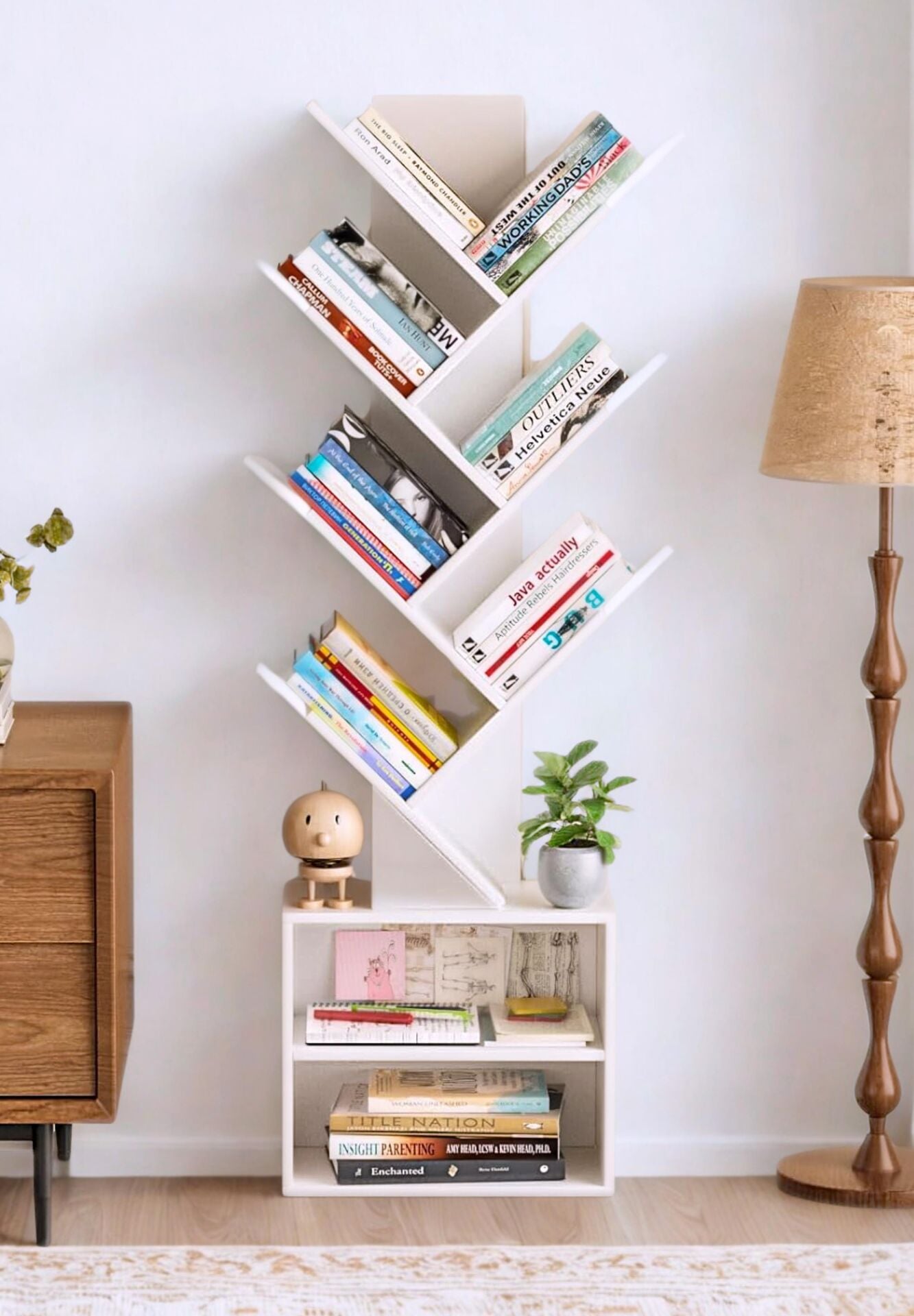 6 Katlı Kitaplık Depolama Dolaplı, Dar ve Uzun Ağaç Kitaplık | Modern Rustik Kahverengi Kitap Düzenleyici