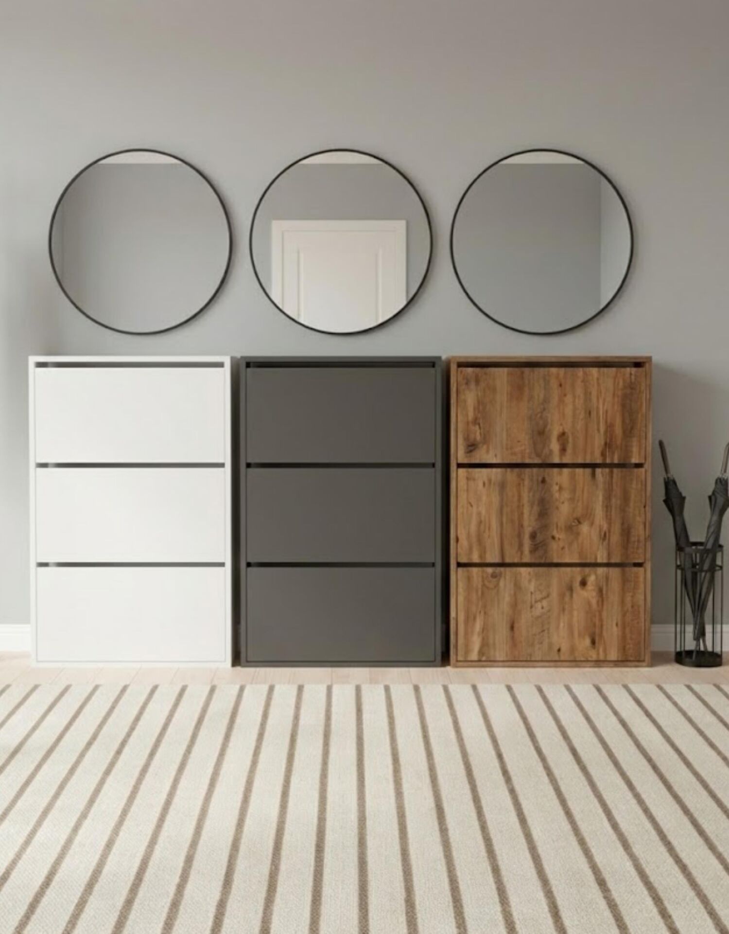 Düşer Kapak Ayakkabılık Kayar Raflı Ayakkabılık 3 Bölmeli