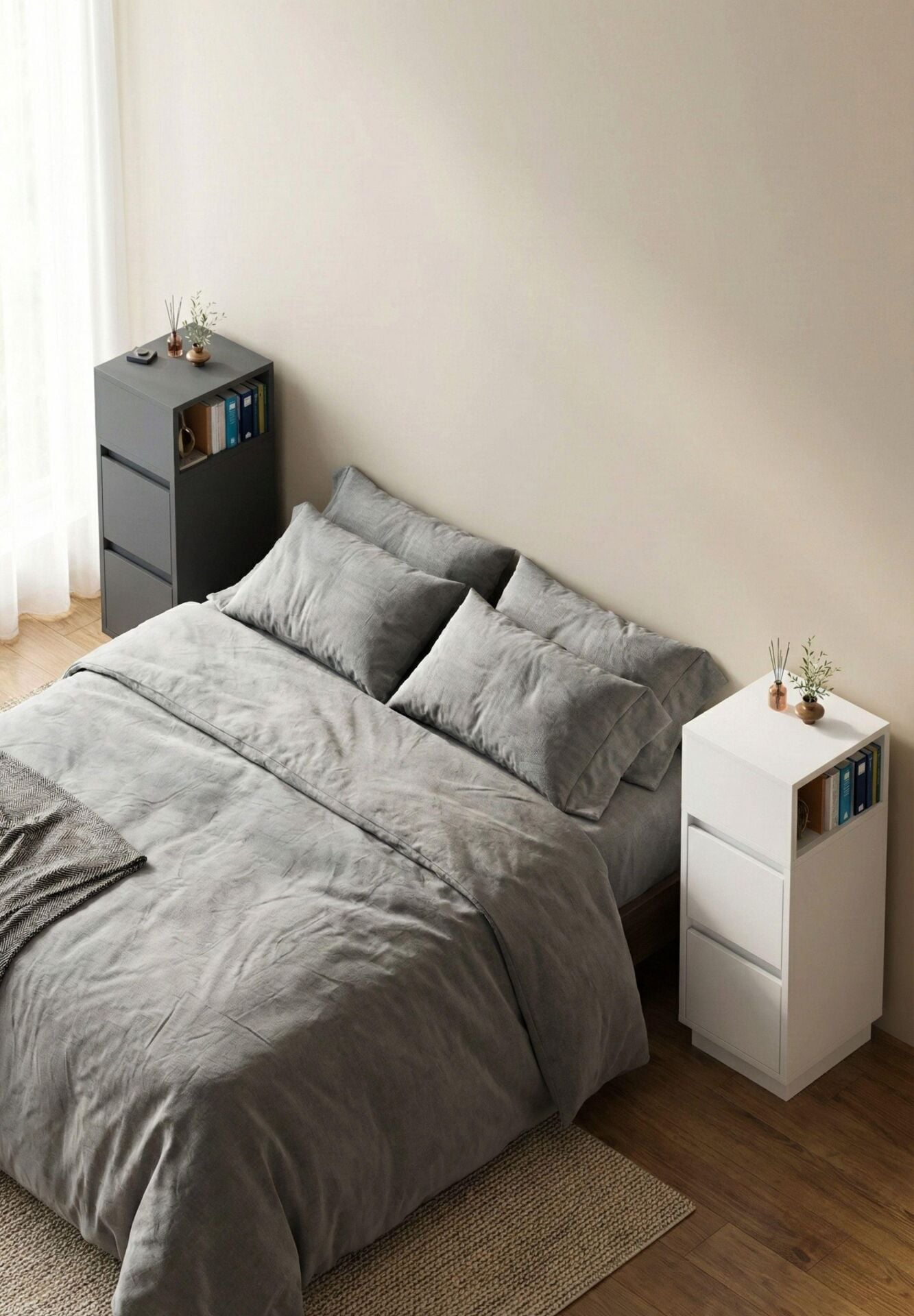 Alve Dar Komodin – 2 Çekmeceli, Değiştirilebilir Açık Bölmeli Yan Sehpa Yatak Odası & Oturma Odası Minimal Tasarım