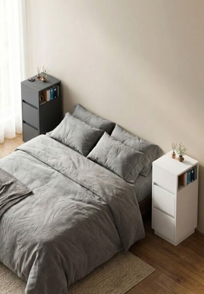 Alve Dar Komodin – 2 Çekmeceli, Değiştirilebilir Açık Bölmeli Yan Sehpa Yatak Odası & Oturma Odası Minimal Tasarım