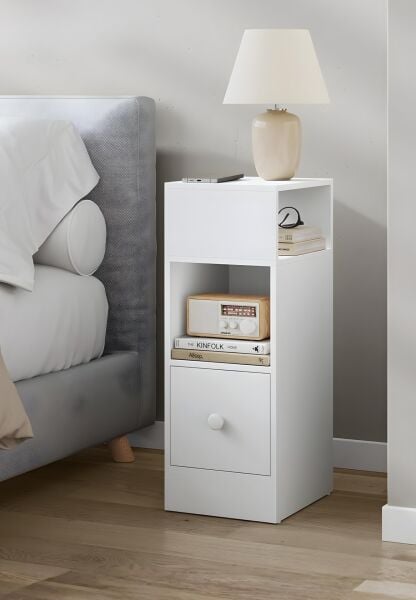 Mia Dar Komodin – Çekmeceli, Değiştirilebilir Açık Bölmeli Komodin, Yan Sehpa