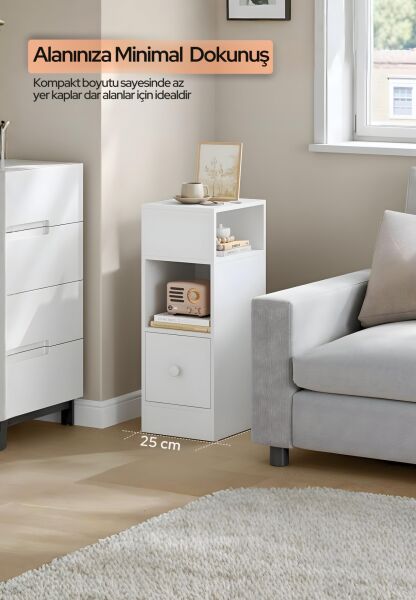 Mia Dar Komodin – Çekmeceli, Değiştirilebilir Açık Bölmeli Komodin, Yan Sehpa