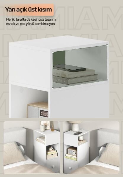 Mia Dar Komodin – Çekmeceli, Değiştirilebilir Açık Bölmeli Komodin, Yan Sehpa