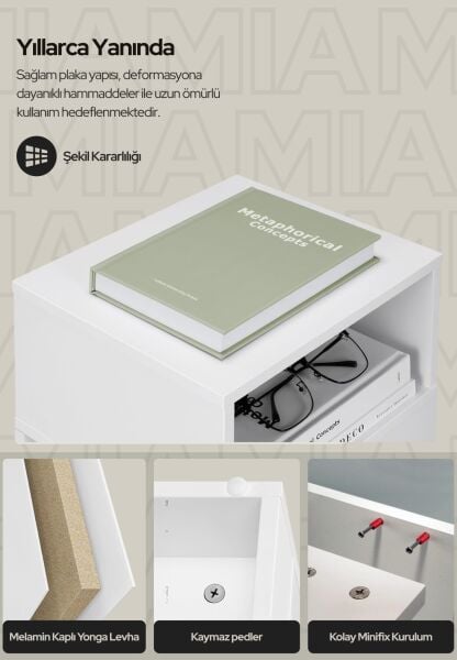 Mia Dar Komodin – Çekmeceli, Değiştirilebilir Açık Bölmeli Komodin, Yan Sehpa