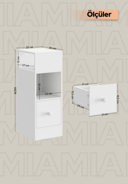Mia Dar Komodin – Çekmeceli, Değiştirilebilir Açık Bölmeli Komodin, Yan Sehpa
