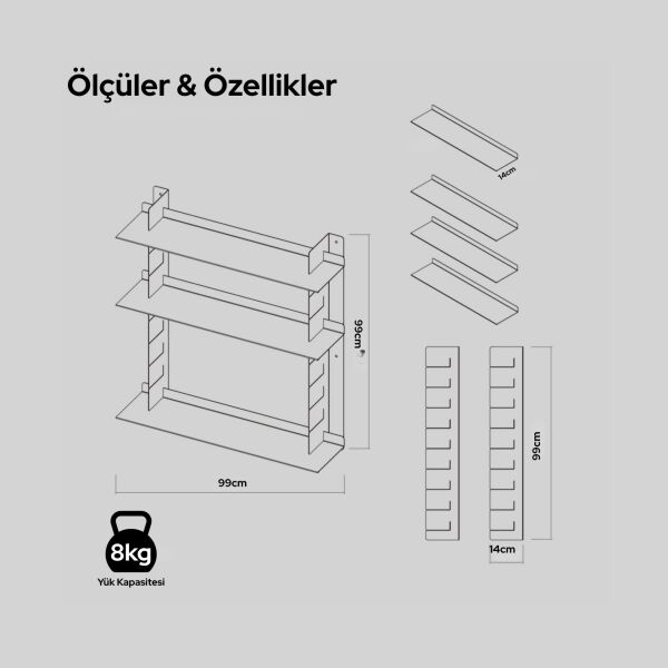 Pratik Modül Metal Duvar Rafı