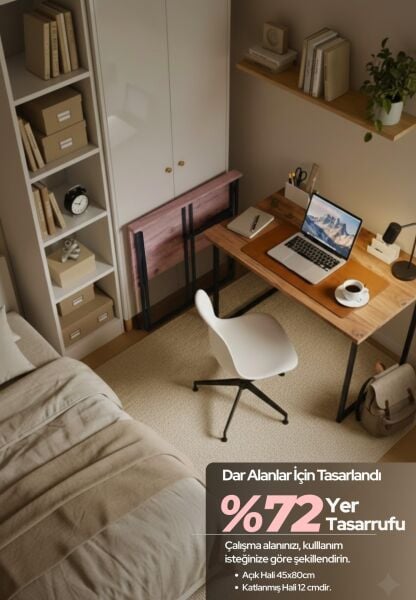 Farden Katlanabilir Pratik Çalışma Masası Bilgisayar Masası Ofis Ders Yemek Masası 80x45cm