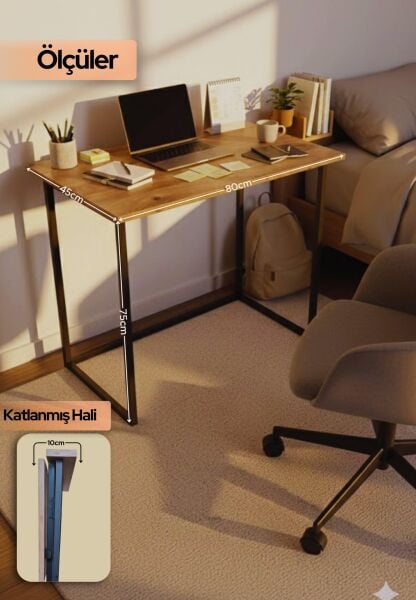 Farden Katlanabilir Pratik Çalışma Masası Bilgisayar Masası Ofis Ders Yemek Masası 80x45cm