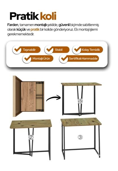 Farden Katlanabilir Pratik Çalışma Masası Bilgisayar Masası Ofis Ders Yemek Masası 80x45cm