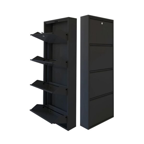 Siyah Kilitli Metal Ayakkabılık 4'lü