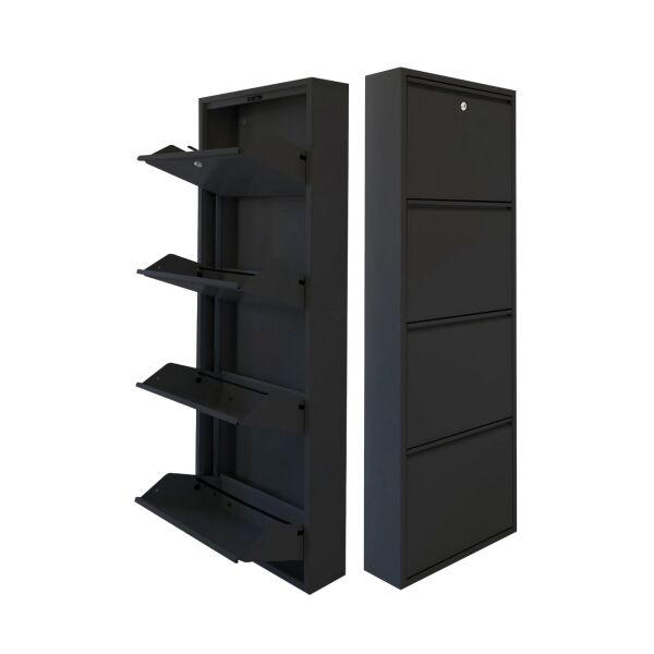 Siyah Kilitli Metal Ayakkabılık 4'lü