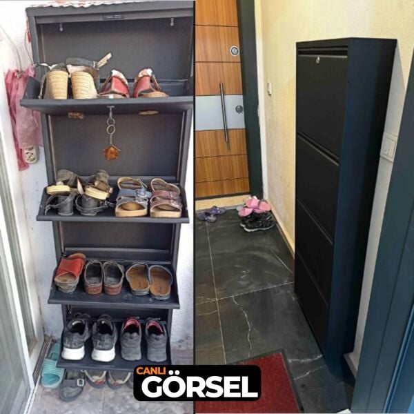 Siyah Kilitli Metal Ayakkabılık 4'lü