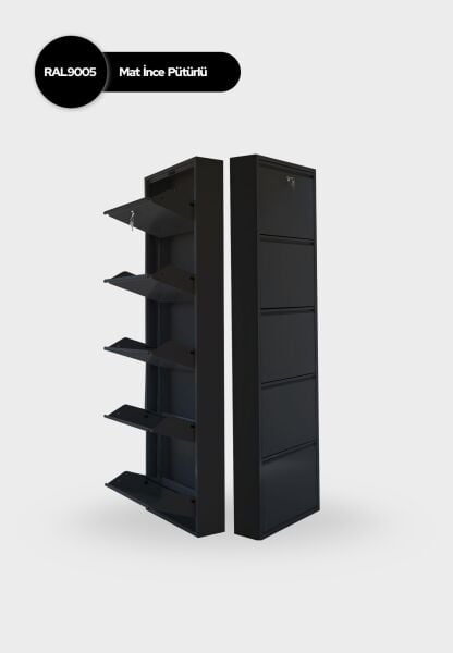 Siyah Kilitli Metal Ayakkabılık 5'li