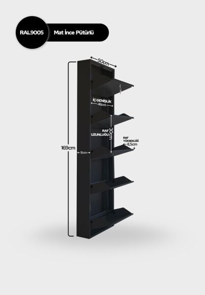 Siyah Kilitli Metal Ayakkabılık 5'li