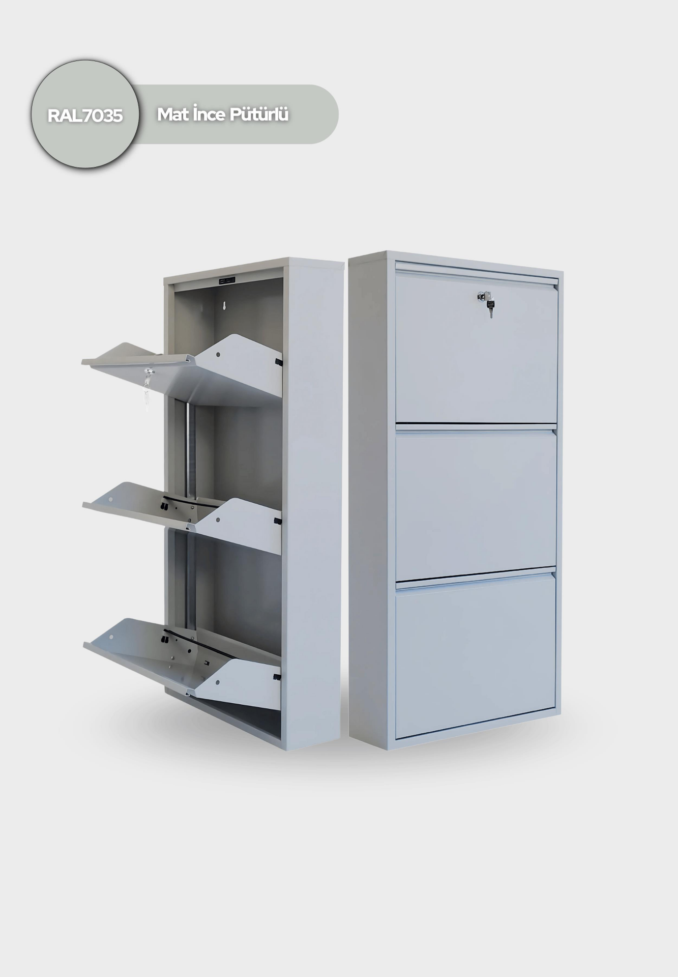 Gri Kilitli Metal Ayakkabılık 3’lü