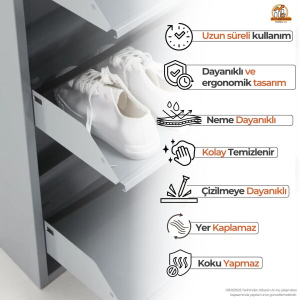 Gri Kilitli Metal Ayakkabılık 3’lü