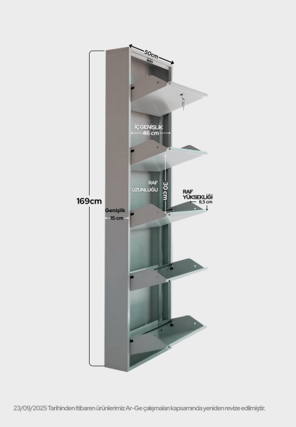 Gri Kilitli Metal Ayakkabılık 5'li