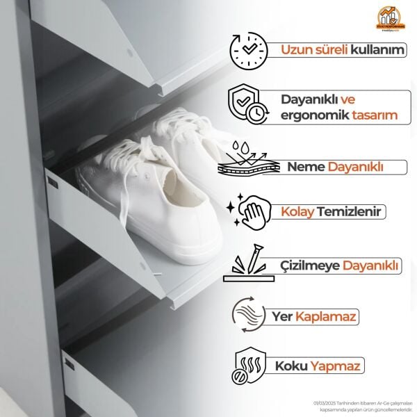 Gri Kilitli Metal Ayakkabılık 5'li
