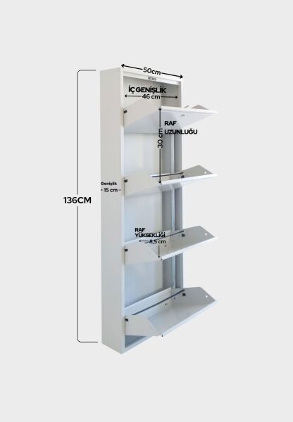 Beyaz Kilitli Metal Ayakkabılık 4'lü