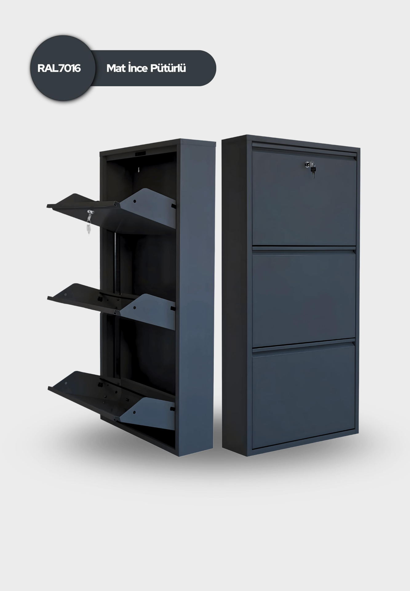 Antrasit Kilitli Metal Ayakkabılık 3’lü