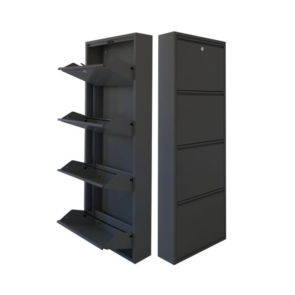 Antrasit Kilitli Metal Ayakkabılık 4'lü