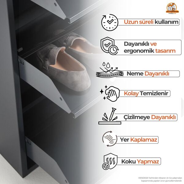 Antrasit Kilitli Metal Ayakkabılık 5'li