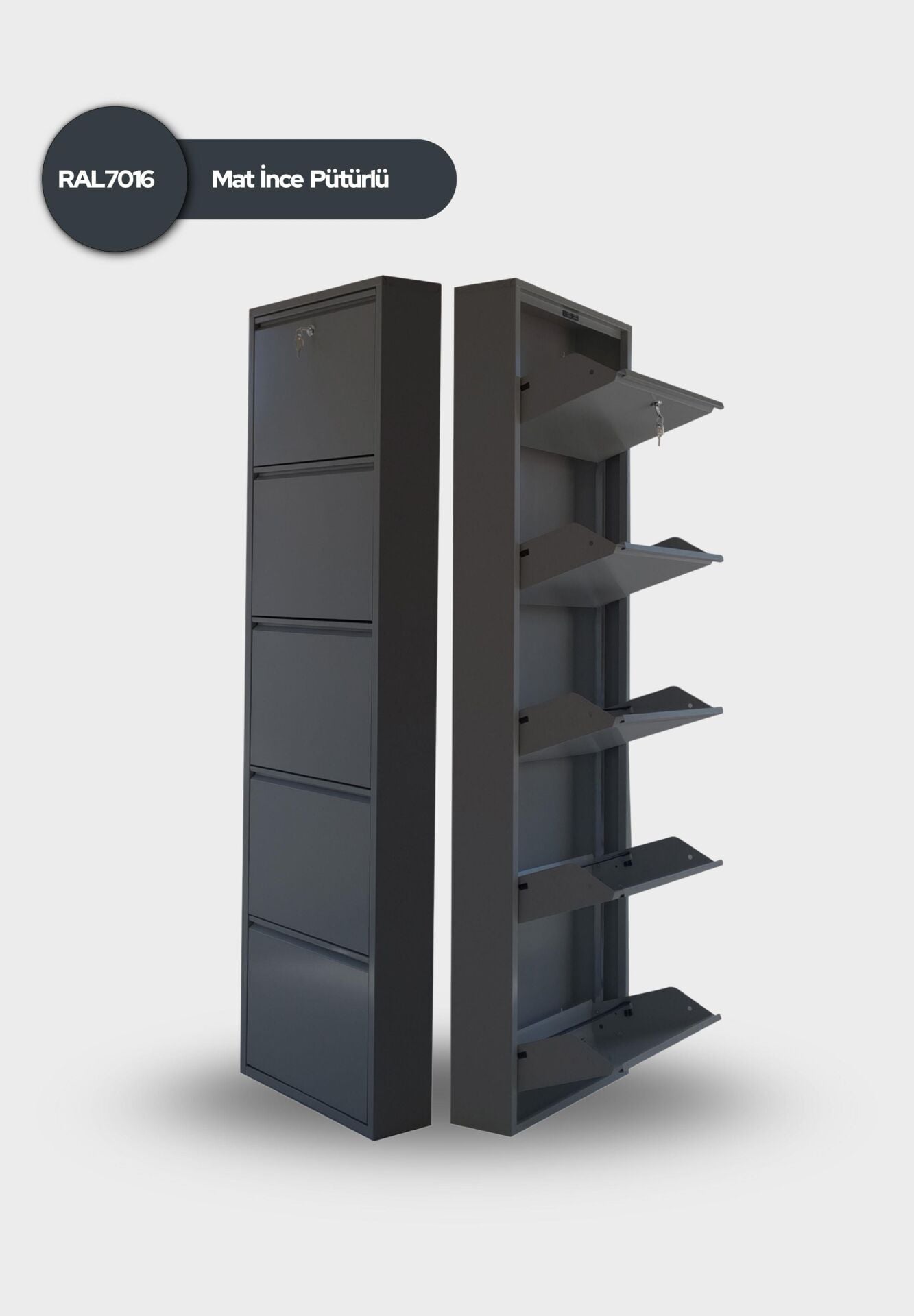 Antrasit Kilitli Metal Ayakkabılık 5'li