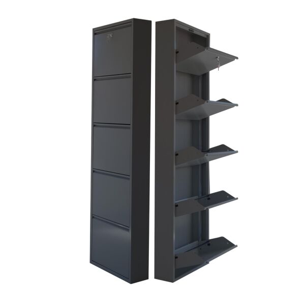 Antrasit Kilitli Metal Ayakkabılık 5'li