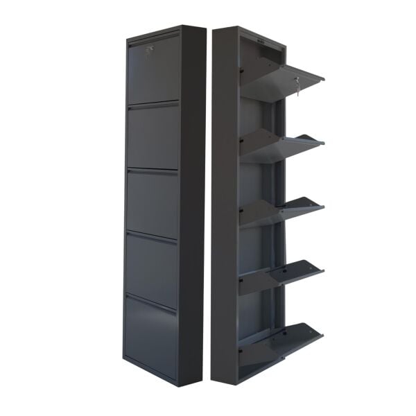 Antrasit Kilitli Metal Ayakkabılık 5'li