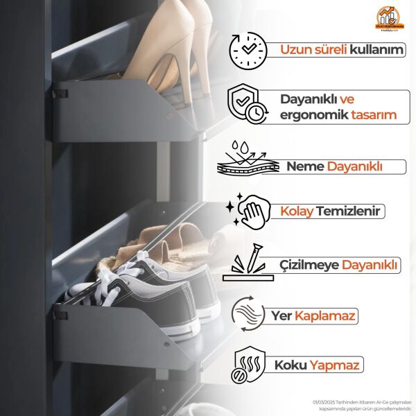 Antrasit Kilitli Metal Ayakkabılık 5'li